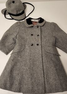 Vintage Girl's Gallery Wool Blend Coat and Matching Hat Made in USA Size 3 EUC